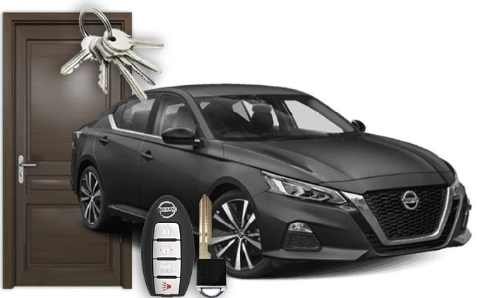 Automotive keys, remotes, a vehicle and a residential door